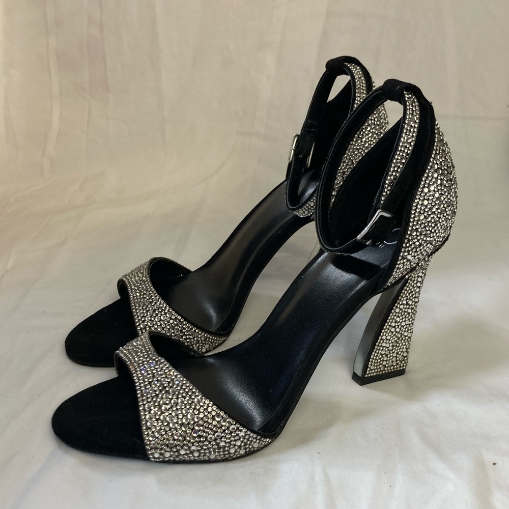 5-23 J Lo Black shoes Heels Open toe 8.5 Irma Ankle Strap Bling Party Cocktail
